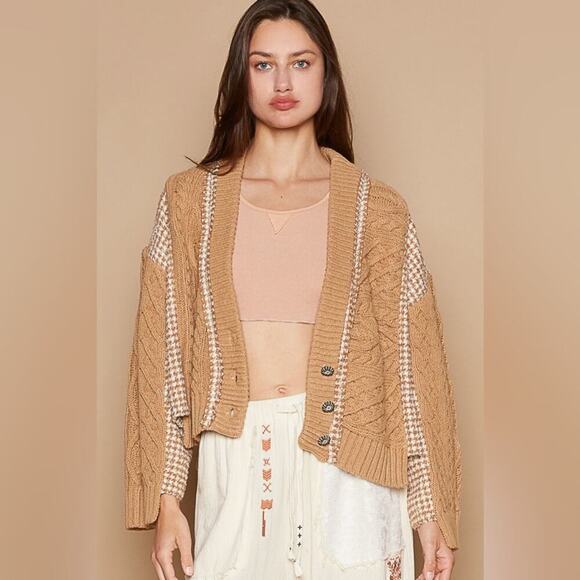 413 POL Women's Mocha Multi Plaid Cardigan NEW - Picture 9 of 11